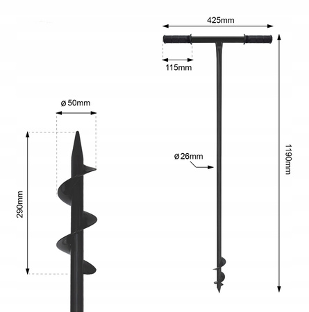 ŚWIDER RĘCZNY WIERTŁO DO GLEBY ZIEMI GRUNTU SŁUPKÓW SADZENIA DRZEW 50MM
