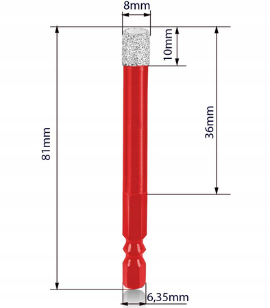 OTWORNICA WIERTŁO DIAMENTOWE DO GRESU HEX 6 8 10