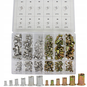 NITONAKRĘTKI WALCOWE M3-M10 STALOWE ALUMINIOWE ZESTAW 300 SZT NITONAKRĘTEK