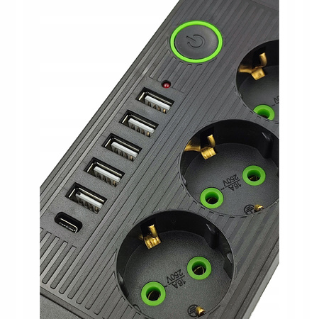 PRZEDŁUŻACZ LISTWA ZASILAJĄCA WŁĄCZNIK 5x USB + 3 GNIAZDA + USB TYP-C 5m