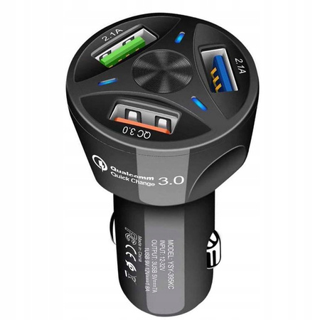 Ładowarka samochodowa QUICK CHARGE 3 porty USB LED