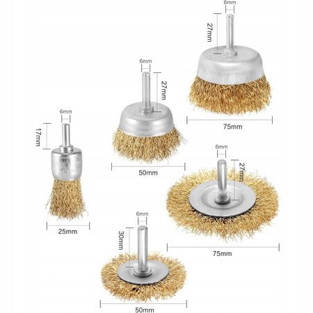 ZESTAW SZCZOTEK DRUCIANYCH DO WIERTARKI WKRĘTARKI STALI METALU DREWNA 5 szt