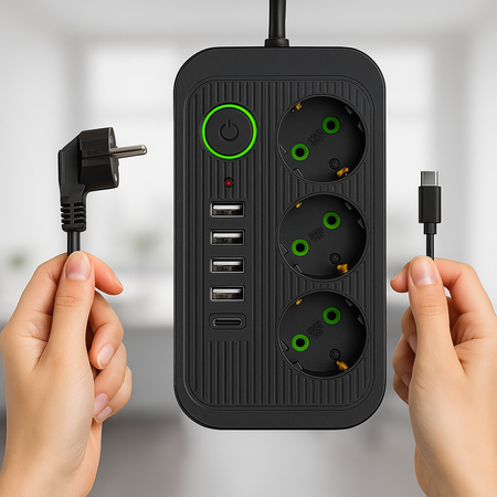 PRZEDŁUŻACZ LISTWA ZASILAJĄCA WŁĄCZNIK 5x USB + 3 GNIAZDA + USB TYP-C 5m