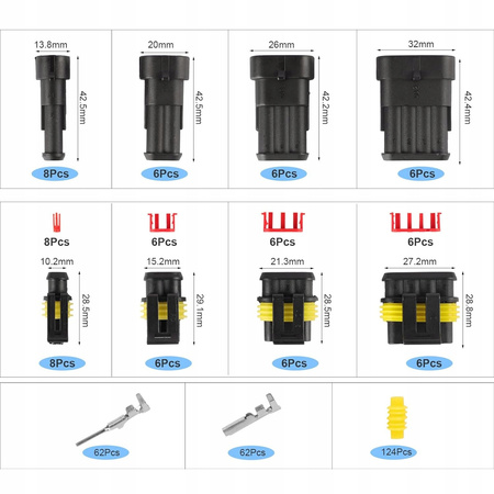 ZŁĄCZA ELEKTRYCZNE Superseal HERMETYCZNE WTYCZKI 1-4 PIN ZESTAW 352szt.