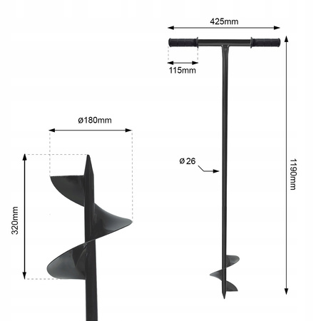 ŚWIDER RĘCZNY WIERTŁO DO GLEBY ZIEMI GRUNTU SŁUPKÓW SADZENIA DRZEW 180MM