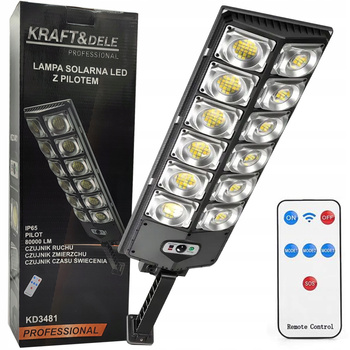 MOCNA LAMPA SOLARNA LED Z CZUJNIKIEM RUCHU ZMIERZCHU OGRODOWA ULICZNA PILOT