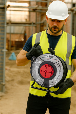 PRZEDŁUŻACZ BĘBNOWY BUDOWLANY OGRODOWY 3x2,5mm - 25m - 4 GNIAZDA Z KLAPKĄ