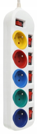 PRZEDŁUŻACZ 5 GNIAZD WYŁĄCZNIK ZABEZPIECZONY 3m