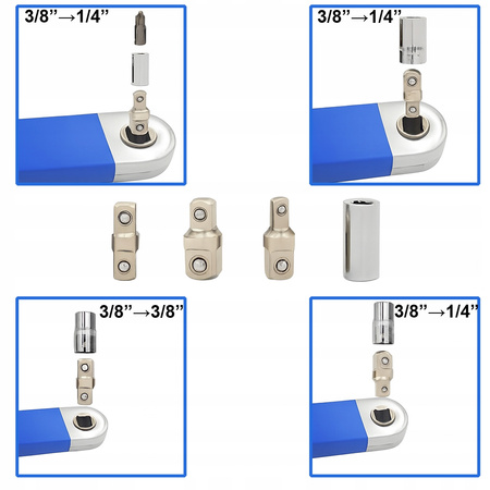 Klucz przekładniowy przedłużający grzechotkę adapter 3 szt. 1/4" 3/8" 1/2"
