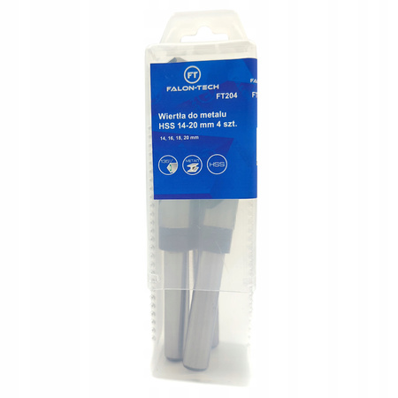 ZESTAW WIERTEŁ DO METALU STALI 4 szt HSS 14 16 18 20 MM