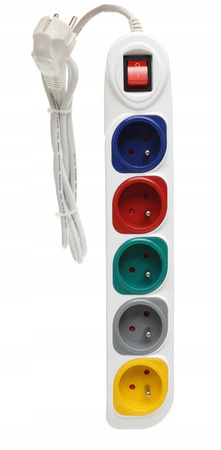 PRZEDŁUŻACZ 5 GNIAZD WYŁĄCZNIK ZABEZPIECZONY 5m