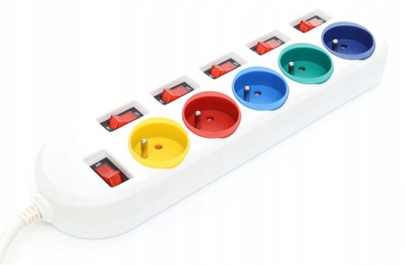 PRZEDŁUŻACZ 5 GNIAZD WYŁĄCZNIK ZABEZPIECZONY 3m