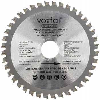 TARCZA TNĄCA PIŁA WIELOZADANIOWA TCT 125X22X40T DO KOMPOZYTU DREWNA METALU