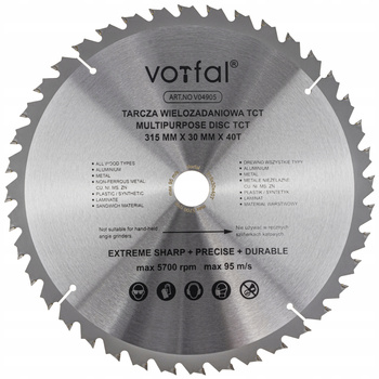 TARCZA TNĄCA PIŁA WIELOZADANIOWA TCT 315X30X40T DO KOMPOZYTU DREWNA METALU