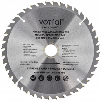 TARCZA TNĄCA PIŁA WIELOZADANIOWA TCT 210X25,4X40T DO KOMPOZYT DREWNA METALU