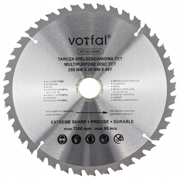 TARCZA TNĄCA PIŁA WIELOZADANIOWA TCT 255X30X40T DO KOMPOZYTU DREWNA METALU