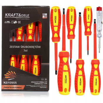 ZESTAW WKRĘTAKI ŚRUBOKRĘTY IZOLOWANE + PRÓBNIK 7 szt.