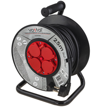 PRZEDŁUŻACZ BĘBNOWY BUDOWLANY OGRODOWY 3x2,5mm - 25m - 4 GNIAZDA Z KLAPKĄ