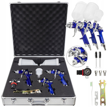 ZESTAW 3x PISTOLET LAKIERNICZY HVLP DYSZA 0,8 1,4 1,7 DO MALOWANIA REDUKTOR