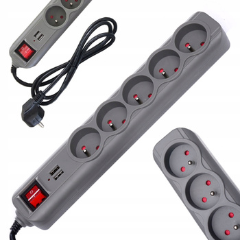 PRZEDŁUŻACZ LISTWA ZASILAJĄCA USB 3M 5 GNIAZD