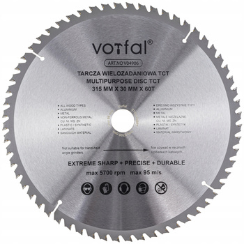 TARCZA TNĄCA PIŁA WIELOZADANIOWA TCT 315X30X60T DO KOMPOZYTU DREWNA METALU