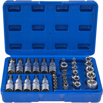 ZESTAW KLUCZY NASADOWYCH 34 EL TORX NASADKI IMBUS ZEWNĘTRZNE E4-E20 T10-T60