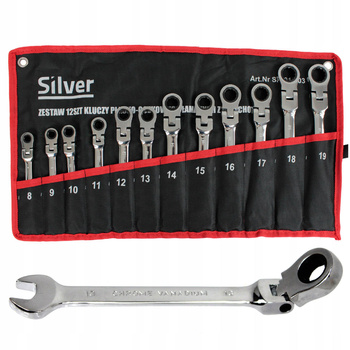 KLUCZE PŁASKO OCZKOWE Z GRZECHOTKĄ ŁAMANE 8-19mm 12 EL ZESTAW KLUCZY