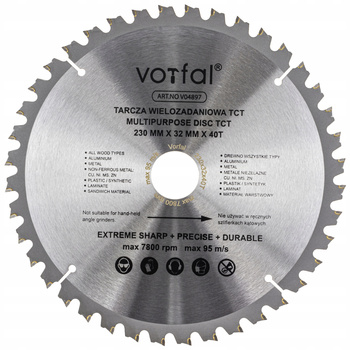 TARCZA TNĄCA PIŁA WIELOZADANIOWA TCT 230X32X40T DO KOMPOZYTU DREWNA METALU