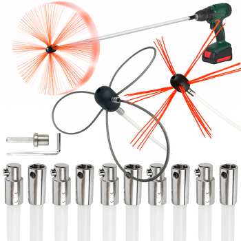 ZESTAW SZCZOTKA DO CZYSZCZENIA KOMINA OD DOŁU NA WIERTARKĘ 10m TURBO ORKAN