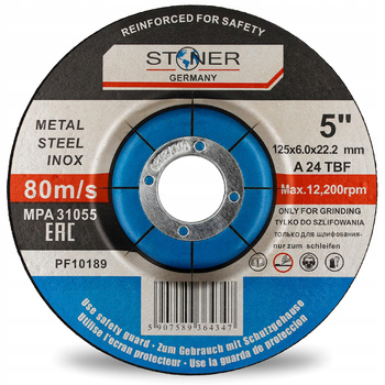 TARCZA NA KĄTÓWKĘ DO SZLIFOWANIA STALI METALU INOX 125 x 6 x 22.23 mm GRUBA