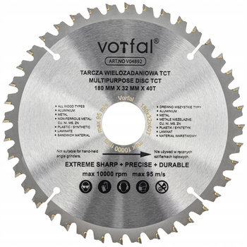 TARCZA TNĄCA PIŁA WIELOZADANIOWA TCT 180X32X40T DO KOMPOZYTU DREWNA METALU