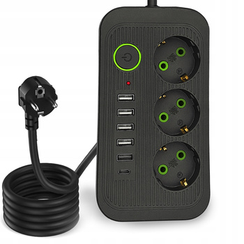 PRZEDŁUŻACZ LISTWA ZASILAJĄCA WŁĄCZNIK 5x USB + 3 GNIAZDA + USB TYP-C 5m